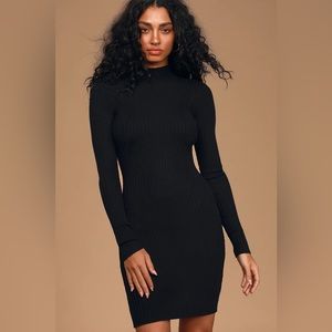 Lulus Snug As Can Be Black Ribbed Mock Neck Sweater Dress
